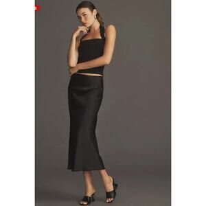 Reformation Skirt 0 Layla Silk Midi Slip Satin Black Elegant Romantic Cute Chic